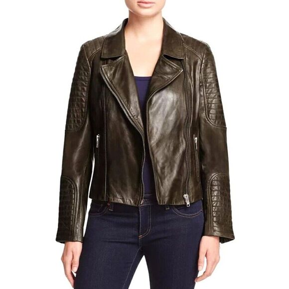 BB DAKOTA Leather Jacket Size Small Moto Brown Heely - Picture 1 of 12